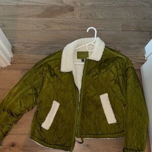 Blank NYC Olive Puffer Jacket with Sherpa Collar
